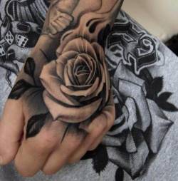 tattotodesing:  Rose black white Hand Tattoo  - http://goo.gl/2cwHts