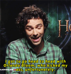 aarkenstone:  Aidan Turner on archery during the dwarf boot camp