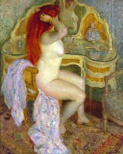 artbeautypaintings:  Nude seated at her dressing table - Frederick