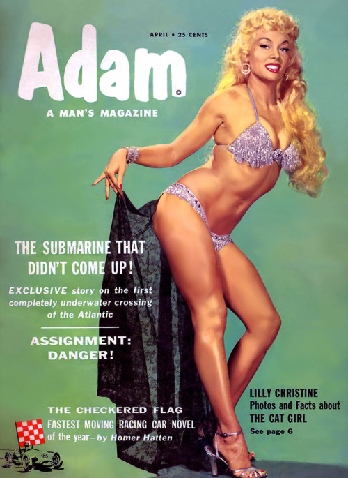 Lilly “The Cat Girl” Christine is featured on the cover of ‘ADAM’; a popular 50’s-era Men’s Magazine..