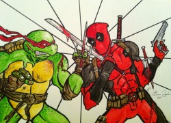 gofightcrime:  Deadpool vs. Raphael Watercolor  this is a thing
