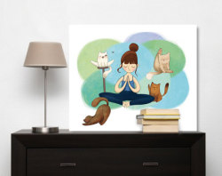 thecatart:  Yoga, Print of Original Illustration, Whimsical Art,
