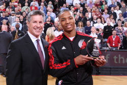 nba:  Damian Lillard of the Portland Trail Blazers accepts the