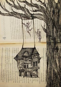 ziggyplayedfortime:   Shaina Tabak pen on altered book page 