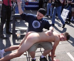 salfordguy50: omgsuperslapper: Nude public spanking at Folsom