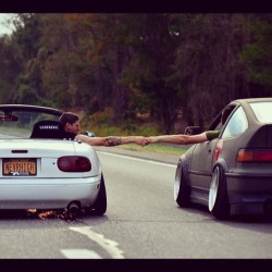 digitalcompound:  scrappin buddies! #honda  #crx #mazda #miata