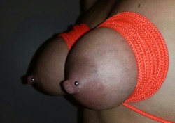 scottnikipowers:  Nikis sluty tied up tities! Dam I love my womanâ€™s tits! 