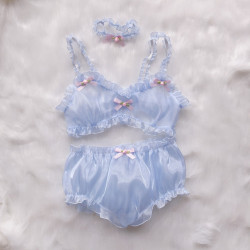 coquettefashion:  Blue Pastel Bow Rose Lingerie Set