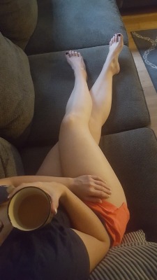 myprettywifesfeet:  My pretty wife looking adorable on the couch