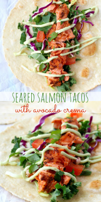 beautifulpicturesofhealthyfood:  Seared Salmon Tacos with Avocado