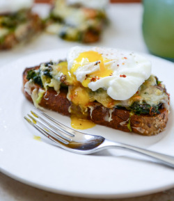 gastrogirl:  broiled fontina toast with roasted garlic and poached