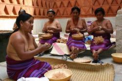 platanos-fritos:  Mixtec women cleaning coyuche, brown cotton. Also,