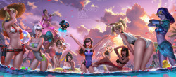 youngjusticer:  Ladies only. Overwatch Pool Party, by Liang Xing.