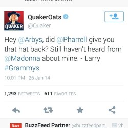 bigtwan83:  Wait a minute!  Lmmfao!  #Quaker #Arbys #Madonna