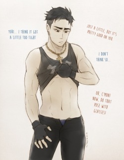 nikkiyan:Yurio liked to see Otabek in tight clothes *v*