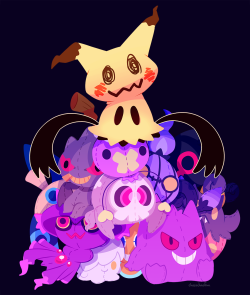 sharmieart:   Mimikyu’s spooky doll collection! Available as