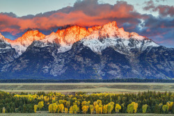 sixpenceee:Orange Glow at Teton Range, Wyoming. Taken by Robert