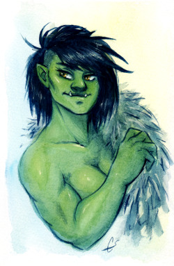 cha-chi-san:A doodle of a random half orc lady turned into more