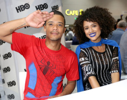 celebsofcolor:Jacob Anderson and Nathalie Emmanuel at the “Game