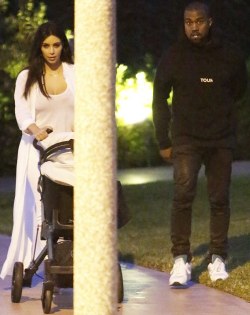 kimkanyekimye:  Kim, Kanye, and North take a late night walk