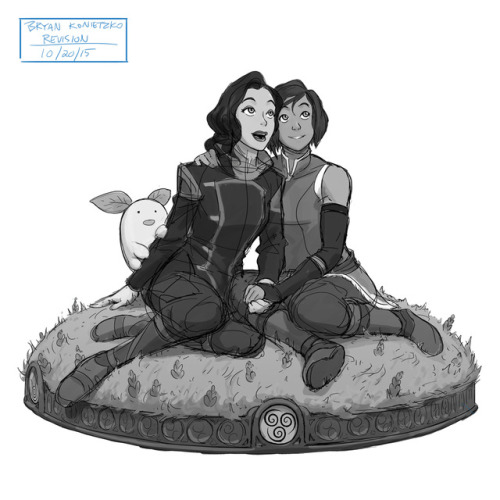 grimphantom2: bryankonietzko:  Remember way back at the end of 2015 when I said I drew a thing for a thing? Well, that thing is finally *almost* done. The fine folks at Mondo approached us back then about doing a Korrasami statue, and sent over a 2D conce