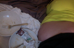 bigfatbecca:  Now I am completely stuffed. Bed time for Becca! 