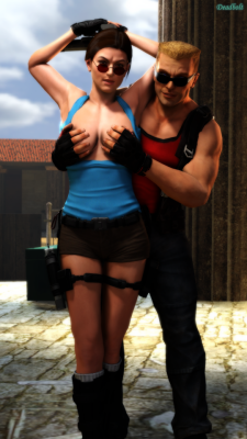Lara Croft and Duke Nukem. Classic Video Game Icons.Note: This one comes in both the image as well as wallpapers. Figured I’d make wallpapers as well since why not? This scene was inspired by this piece of art, the artist of which I unfortunately do