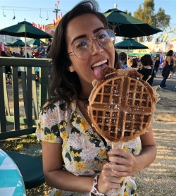 The chicken is IN the waffle!  (at OC Fair)