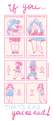 pennyloafing:  Girls and guys!! Don’t let anyone try to shame you into presenting yourself in a way that doesn’t make you feel 100% confident and good about yourself. Rock your body and your aesthetic and let others rock theirs.  Update: Buy a print