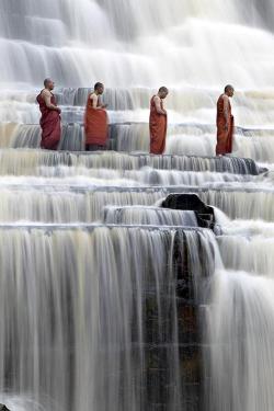 beautifulsexymens:  Buddhist monks at Pongour Falls. 