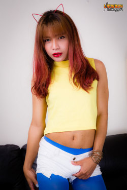 Ladyboy Rose Cums in Blue! Rose is a gorgeous tgirl with a smoking