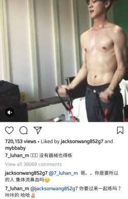 got7-updates: Jackson commented on Luhan’s video and Luhan