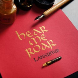 betype:    Game Of Thrones Houses and Mottos. Calligraphy. Uncial.