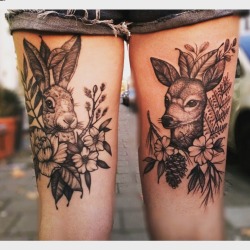 fuckyeahtattoos:On the back of my thighs. Left healed, right