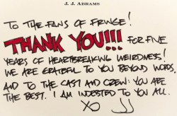 screenweek:  Fringe | A thank you message from JJ Abrams 