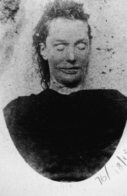 The corpse of Elizabeth Stride, murdered by Jack the Ripper at