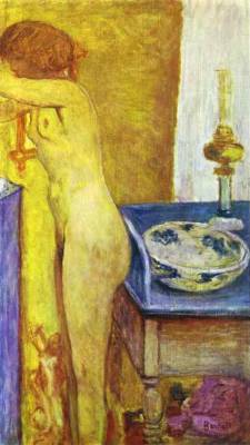 artist-bonnard:  Nude at the Toilet Table, Pierre BonnardMedium: