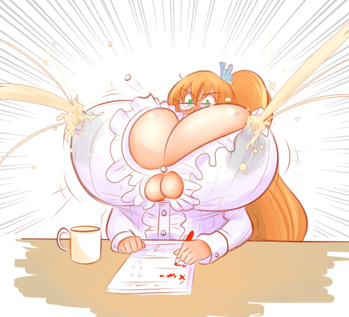 risax:  theycallhimcake:  (argh, blegh doodle) Don’t ya just hate it when you’re grading papers, and all the sudden you undergo massive BE and/or lactation?  She must go through a lot of blouses with sudden BE hitting her, poor girl. Unless some student