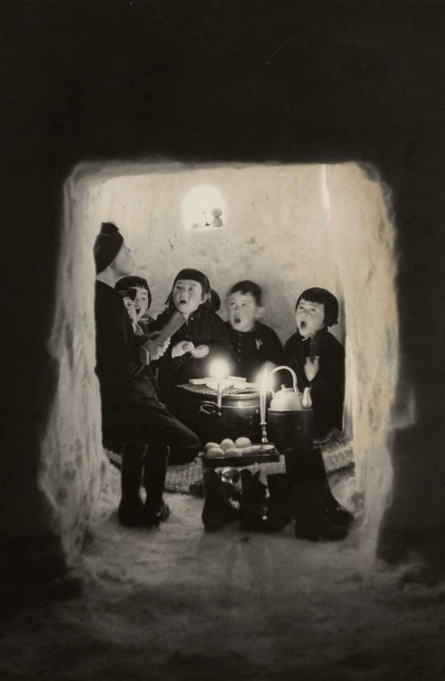 Children singing in a snow cave, Niigata Prefecture, Japan, 1956.