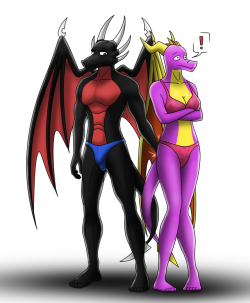 I genderbent the dragon couple, so here you have Spyro and Cynder,