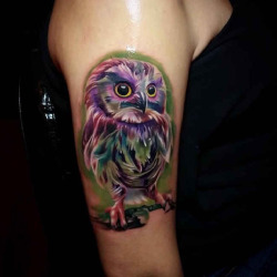 tattotodesing:  Purple Owl Tattoo Upper Arm  - http://goo.gl/9ZkTWT