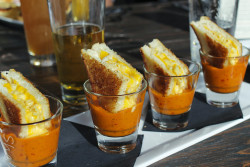  Grilled mac and cheese sandwiches in tomato soup shots 