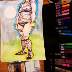 Put some color into a drawing I did at the Boston Dr. Sketchy’s