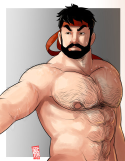 doctor-anfelo:    I know I did ryu before but I wanted to do a version with color and I just love bearded ryu so much ♥ Follow me for more hairy hunks &lt;3 [Patreon] [Facebook]
