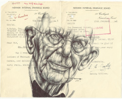 markpowellartist:  Bic Biro drawing on 1945 government documents