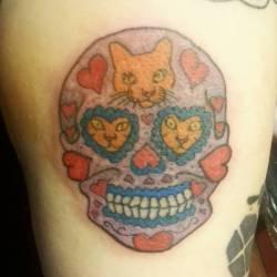 Day of the dead with orange cat! Cats faeva. #tattoo #ink #arcaneink