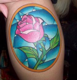 fuckyeahtattoos:  Stained glass rose from Beauty and the Beast,