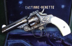 peashooter85:  Gold inlaid, pearl handled Smith and Wesson revolver