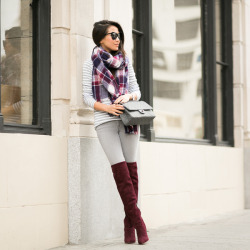 justthedesign:  Wendy Nguyen is wearing burgundy over the knee