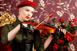 nosferatusbride:  #Uniform and #violin. #Red #lips are for #kissing.